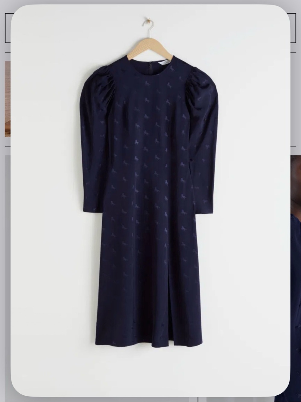 & Other Stories Navy Midi Dress with Subtle Jacquard